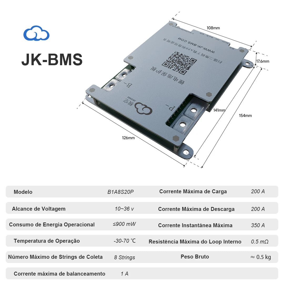 【Do Brasil】Smart BMS JK-B1A8S20P 4S~8S 12V 24V Kingbo Power Battery With 2A Active Balabce on Sale