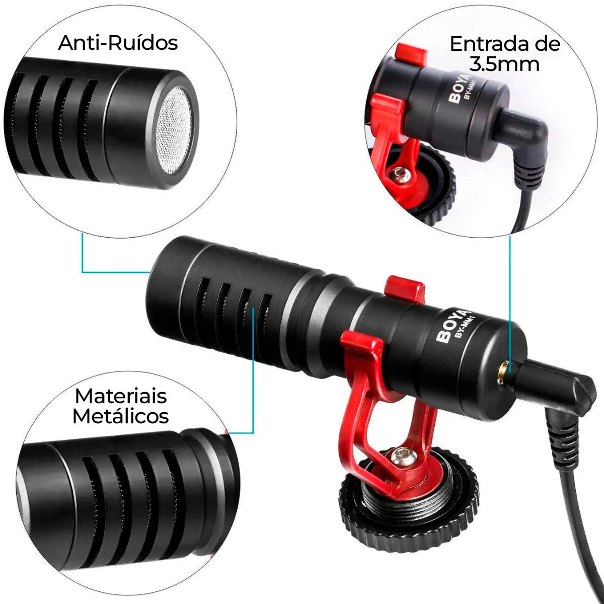 Microfone Boya BY-MM1 Condensador Cardioide Preto - Alta Qualidade para Gravação, Vlogging e Transmissão ao Vivo