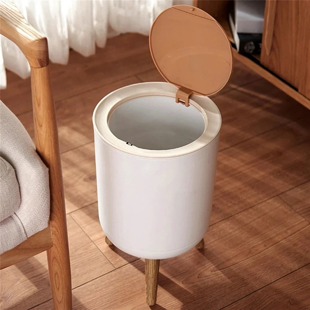 Lixeira Com Pés de Madeira Moderna Com Tampa de Pressão Para Sala Banheiro Cozinha Escritório 7L/10L