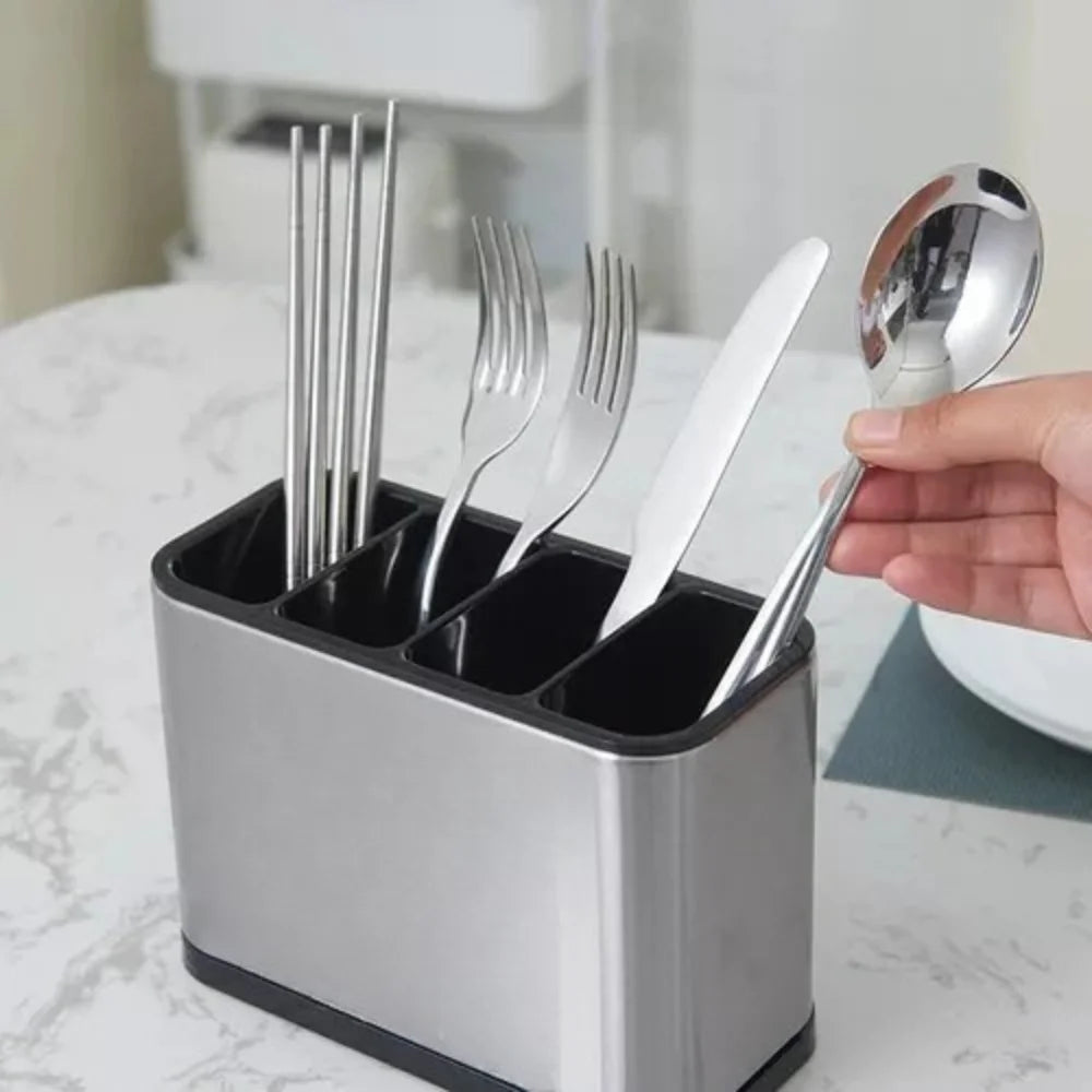 Escorredor Porta Talheres de Aço Inoxidável; Organizador de Utensílios de Cozinha