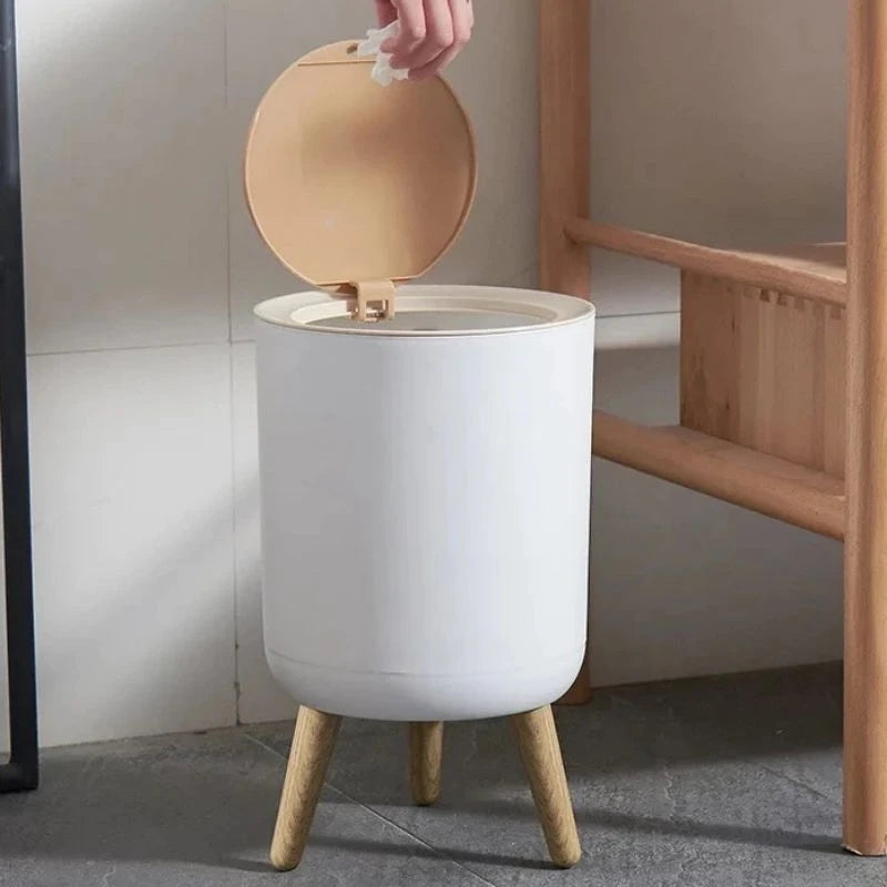Lixeira Com Pés de Madeira Moderna Com Tampa de Pressão Para Sala Banheiro Cozinha Escritório 7L/10L