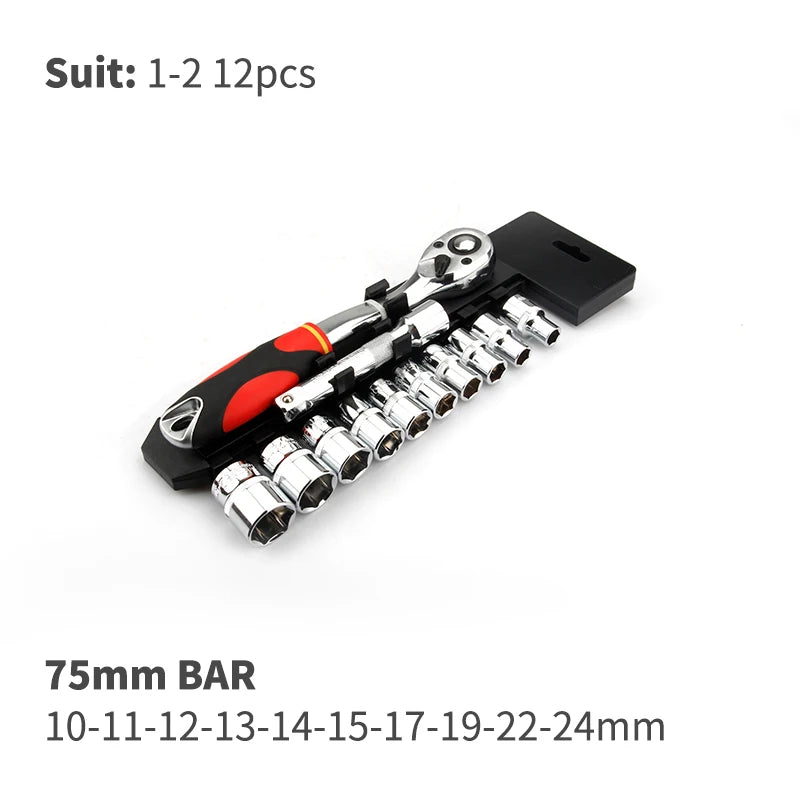 Conjunto de Ferramentas com Catraca Reversível de Liberação Rápida CRV2'' Drive 6.35mm 10mm 12.5mm