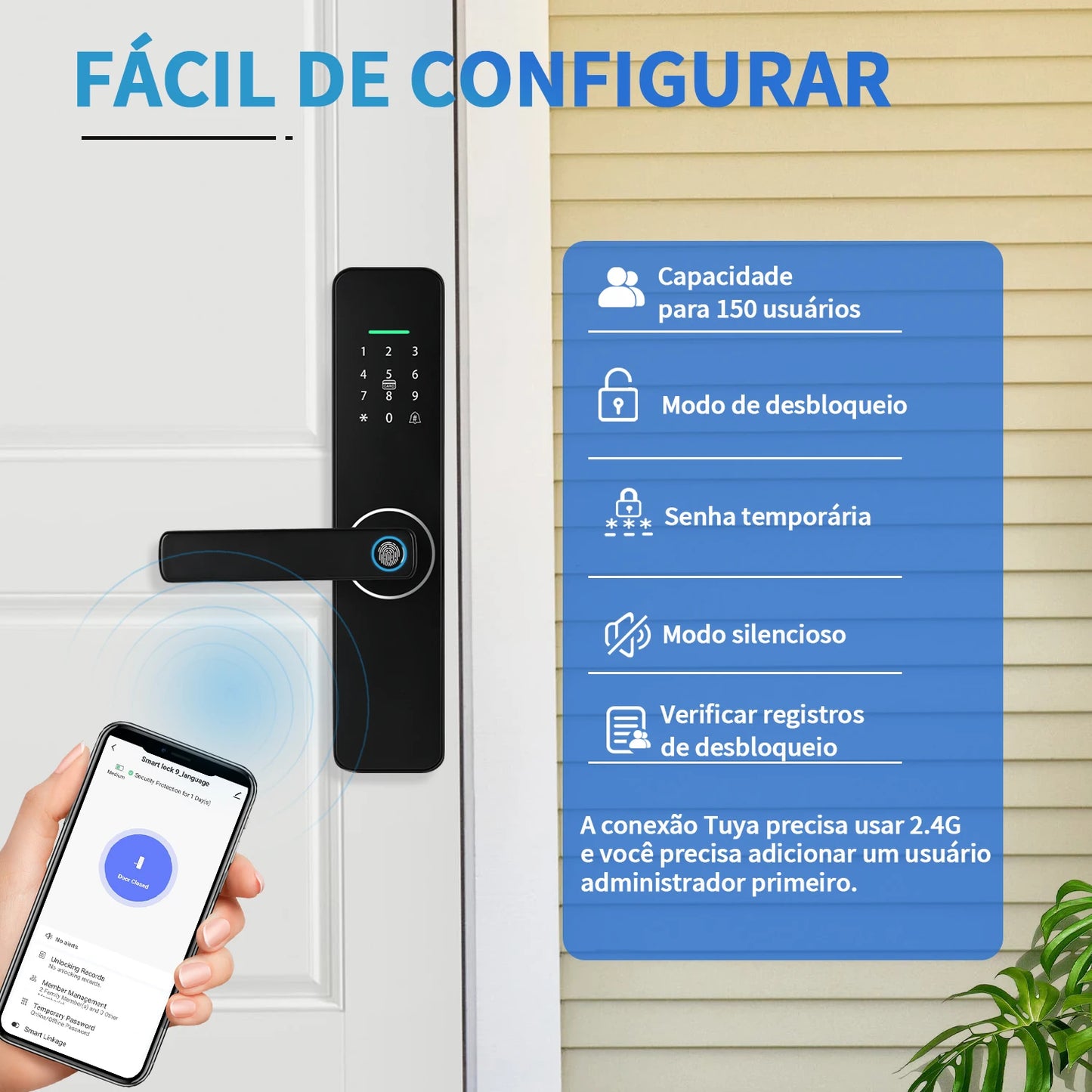 fechadura digital Tuya WiFi com desbloqueio por impressão digital