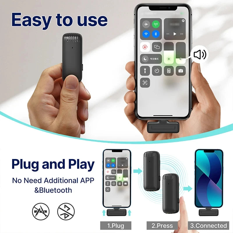 Microfone de Lapela Sem Fio Ulanzi J12 – Conjunto de Microfones de Lapela para Gravação de Vídeos Curtos iPhone Android Live Broadcast