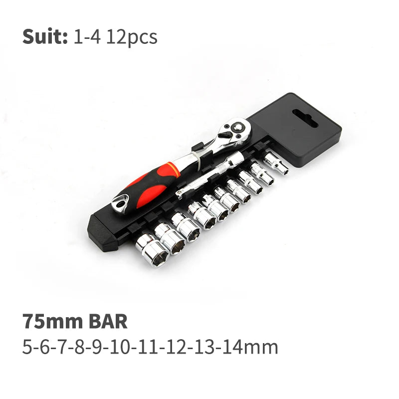 Conjunto de Ferramentas com Catraca Reversível de Liberação Rápida CRV2'' Drive 6.35mm 10mm 12.5mm