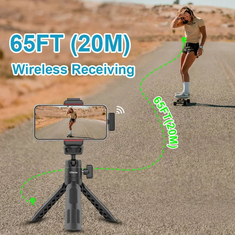 Microfone de Lapela Sem Fio Ulanzi J12 – Conjunto de Microfones de Lapela para Gravação de Vídeos Curtos iPhone Android Live Broadcast