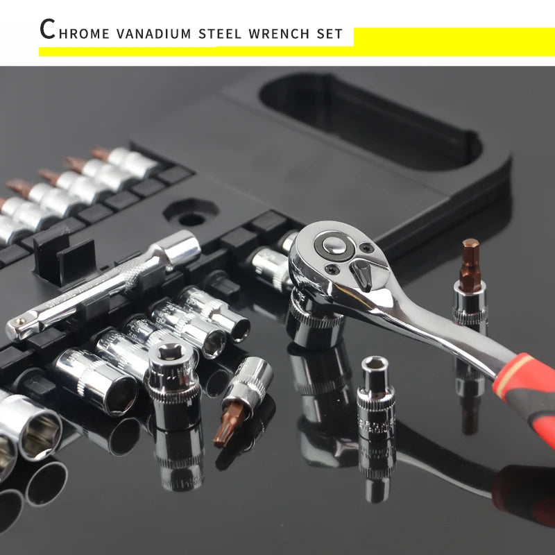 Conjunto de Ferramentas com Catraca Reversível de Liberação Rápida CRV2'' Drive 6.35mm 10mm 12.5mm