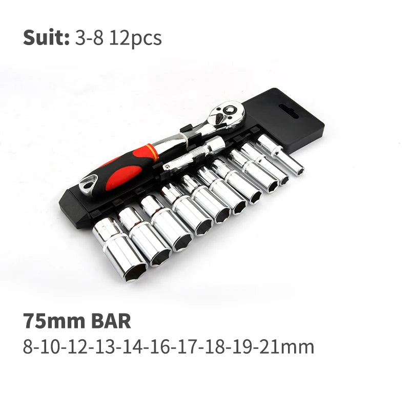 Conjunto de Ferramentas com Catraca Reversível de Liberação Rápida CRV2'' Drive 6.35mm 10mm 12.5mm