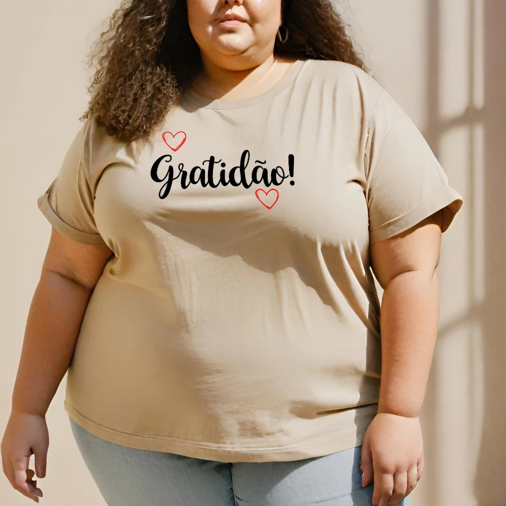 Camiseta Feminina Estampada GuGi "Gratidão!" com Corações 100% Algodão Macio