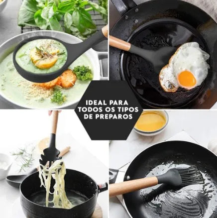 Drop Kit 12 Peças Colher para Cozinha Silicone BPA Antiferrugem Utensílios de Cozinha Jogo de Colher