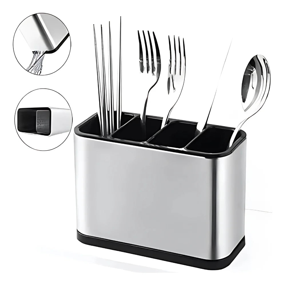 Escorredor Porta Talheres de Aço Inoxidável; Organizador de Utensílios de Cozinha