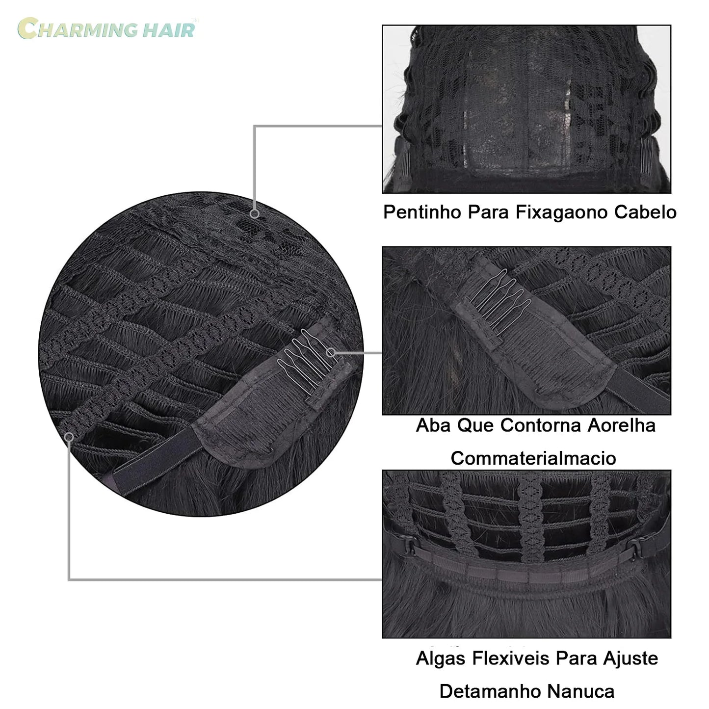 Peruca Longo Cacheado Wig Cabelo Fibra Orgânica Premium Alta Qualidade Colocação Fácil Identica ao Humano 70cm 270g
