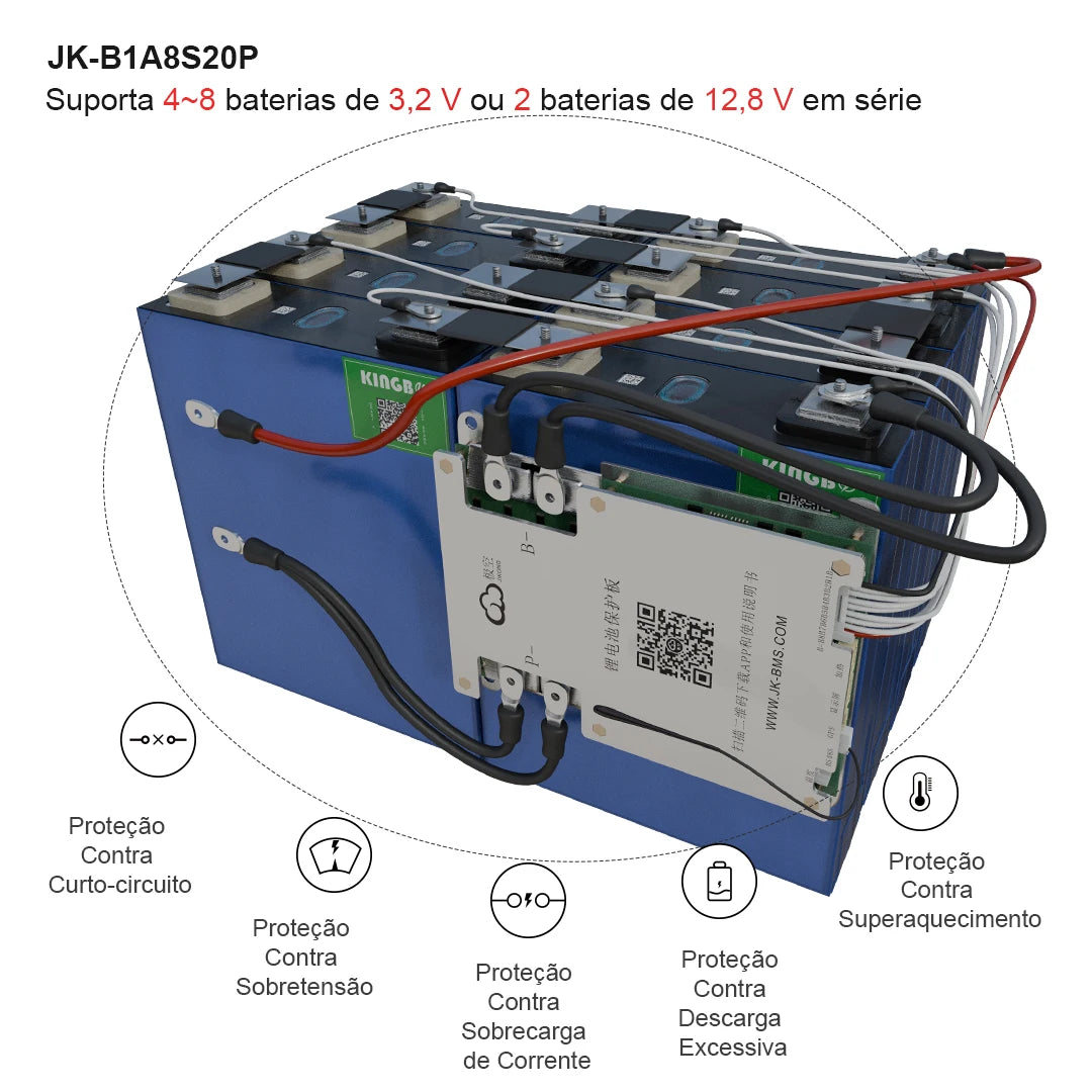 【Do Brasil】Smart BMS JK-B1A8S20P 4S~8S 12V 24V Kingbo Power Battery With 2A Active Balabce   on Sale