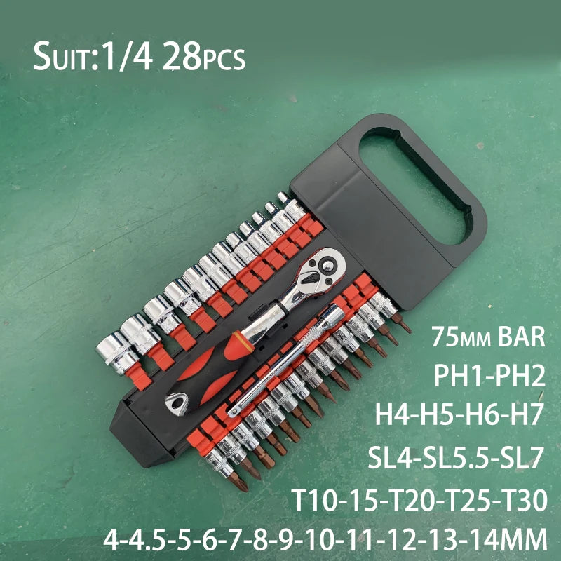 Conjunto de Ferramentas com Catraca Reversível de Liberação Rápida CRV2'' Drive 6.35mm 10mm 12.5mm