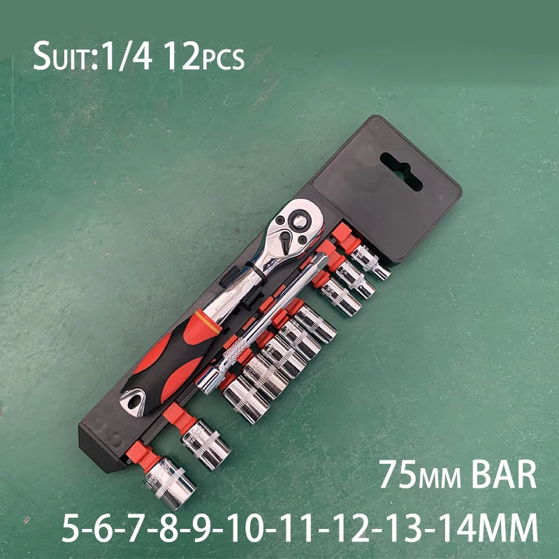 Conjunto de Ferramentas com Catraca Reversível de Liberação Rápida CRV2'' Drive 6.35mm 10mm 12.5mm