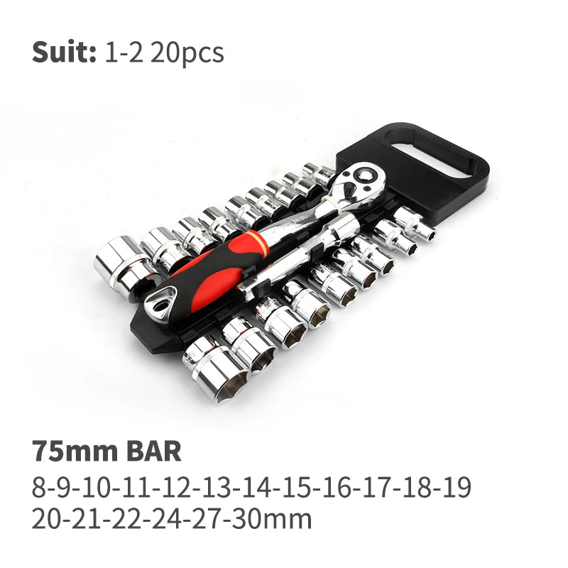 Conjunto de Ferramentas com Catraca Reversível de Liberação Rápida CRV2'' Drive 6.35mm 10mm 12.5mm