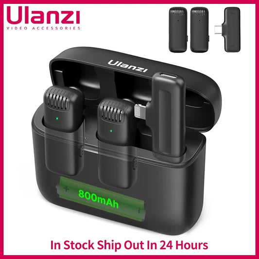 Microfone de Lapela Sem Fio Ulanzi J12 – Conjunto de Microfones de Lapela para Gravação de Vídeos Curtos iPhone Android Live Broadcast