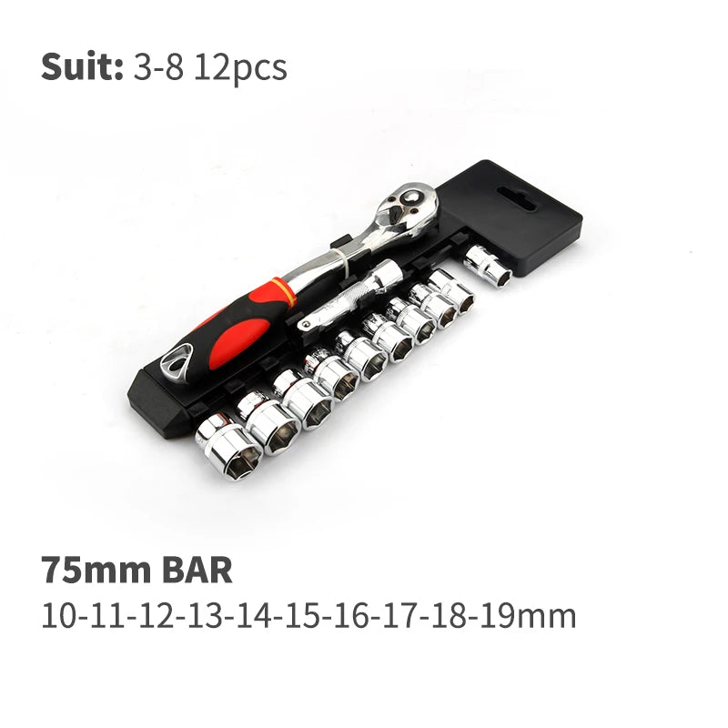Conjunto de Ferramentas com Catraca Reversível de Liberação Rápida CRV2'' Drive 6.35mm 10mm 12.5mm