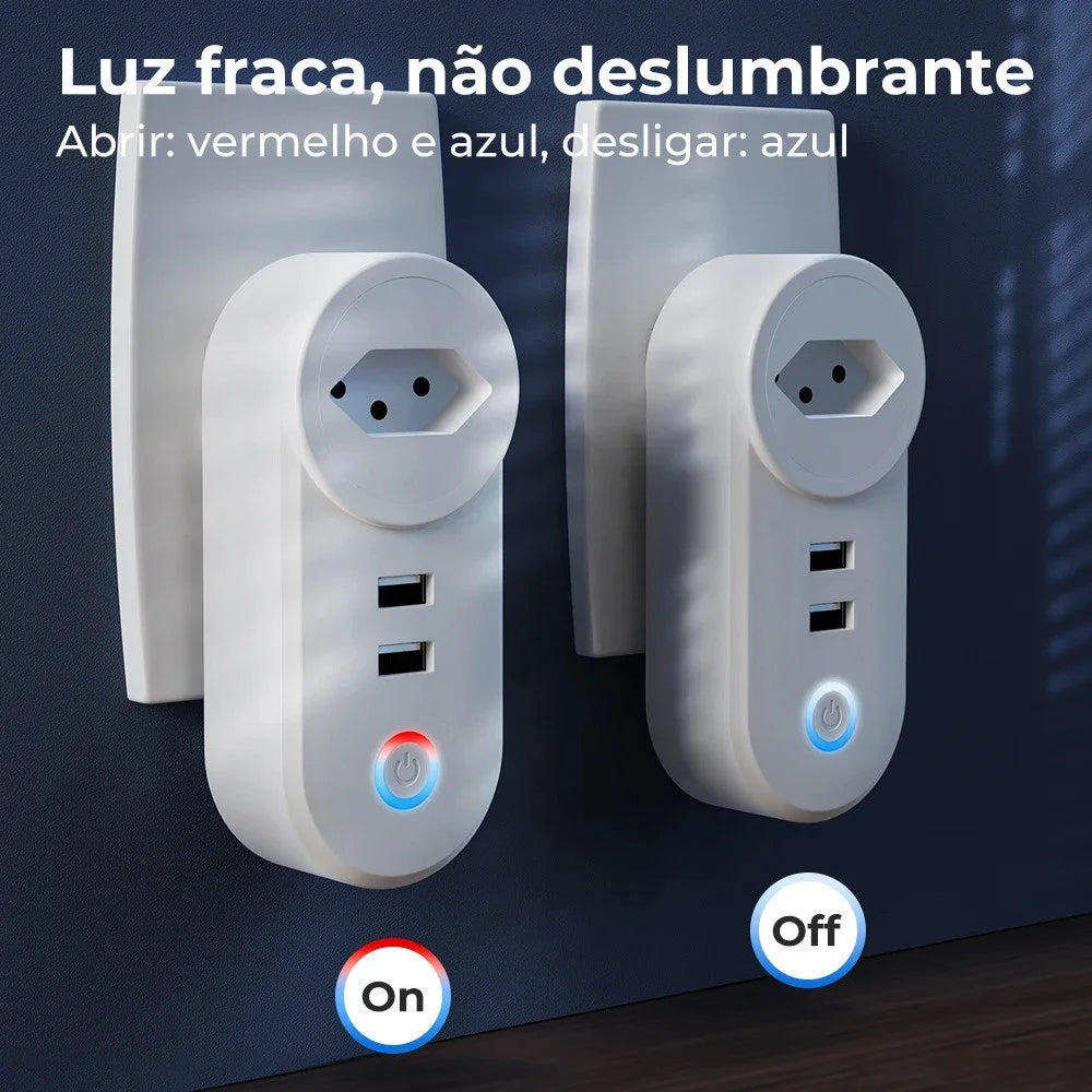 Smart Plug WiFi com 2 Portas USB, Protetor contra Surtos, Cozinha, Eletrodoméstico, Alexa, Tuya, Brasil, 16A
