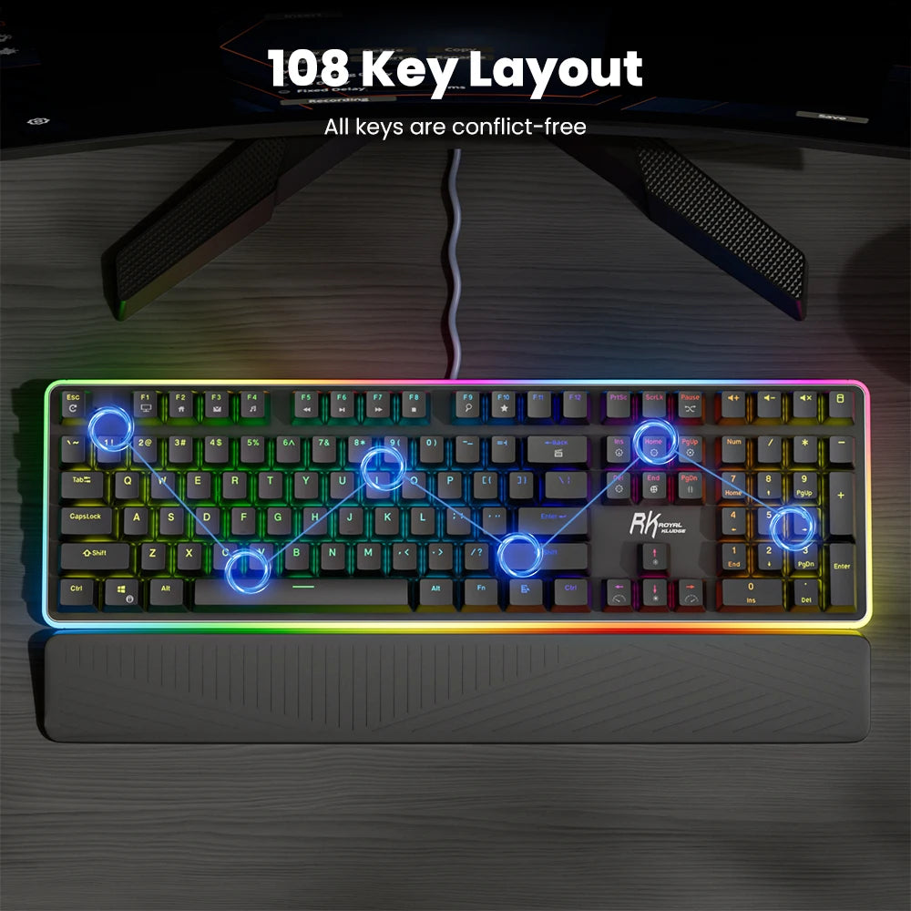 Teclado Mecânico RK ROYAL KLUDGE RK918 em Português Brasileiro | 108 Teclas com Iluminação RGB