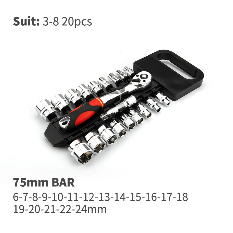 Conjunto de Ferramentas com Catraca Reversível de Liberação Rápida CRV2'' Drive 6.35mm 10mm 12.5mm