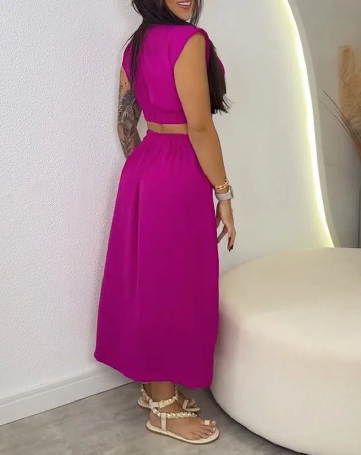Vestido Casual Feminino • Recortes • Abotoamento Frontal • Cintura Elástica • Decote em V nas Costas