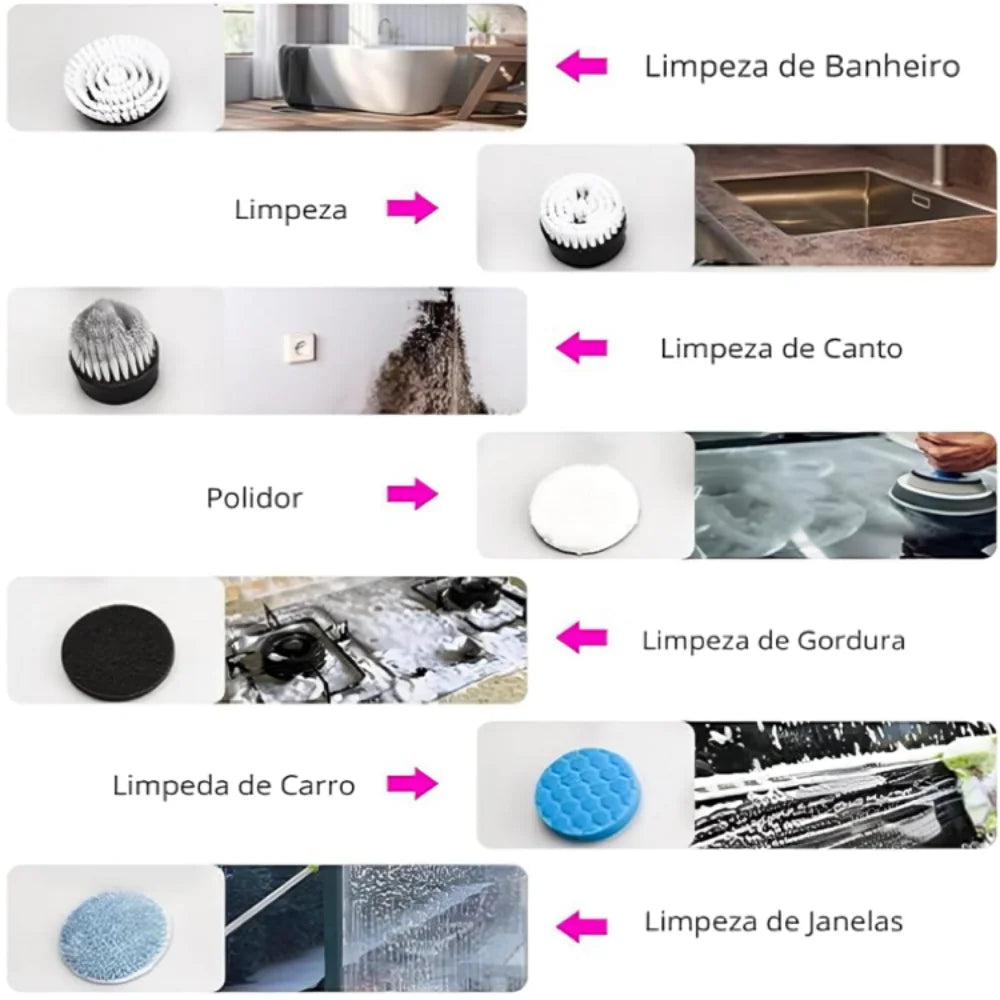 Escova De Limpeza Ajustável Janela Banheiro e Cozinha Ferramenta 9 em 1 Recarregável